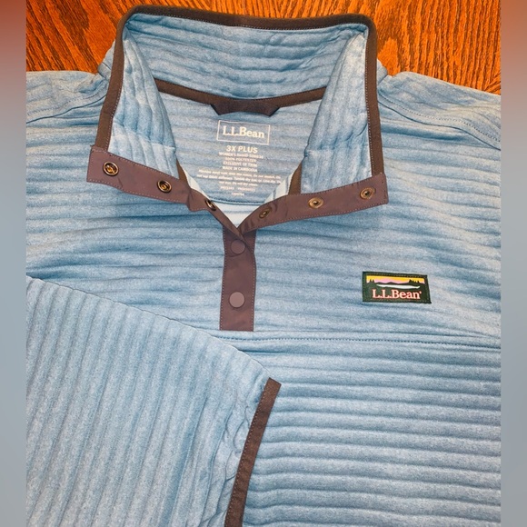 L.L. Bean Tops - L.L. Bean Airlight Teal Blue Quarter-Snap Quilted Knit Pullover Sweater Top 3X